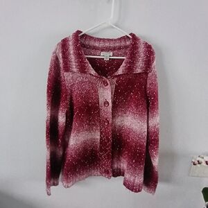 Christopher Banks Pink Speckled Knit Cardigan Sweater Womens XL Cozy Cottage